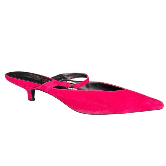 ZARA Fuchsia Pink Suede Kitten Heel Slides Size 37 - Picture 7 of 7